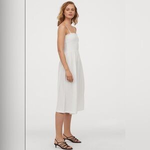 H&M White spaghetti strap Crinkle Smock midi Dress size medium